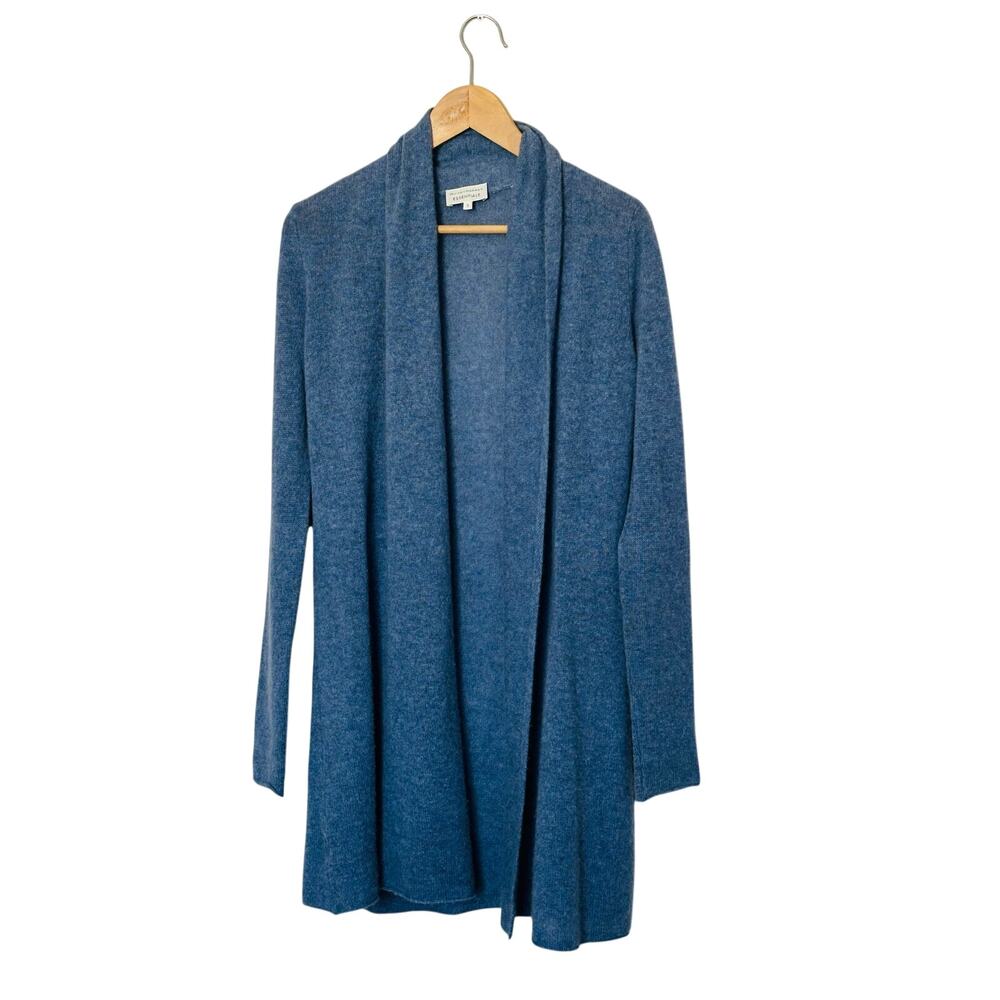 White + Warren Essentials 100% Cashmere Open Front Cardigan Sweater Blue Size S